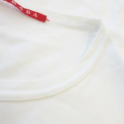 Prada Sport Long Sleeve T-Shirt Long T Crew Neck Cotton Logo S White 0000et-C005