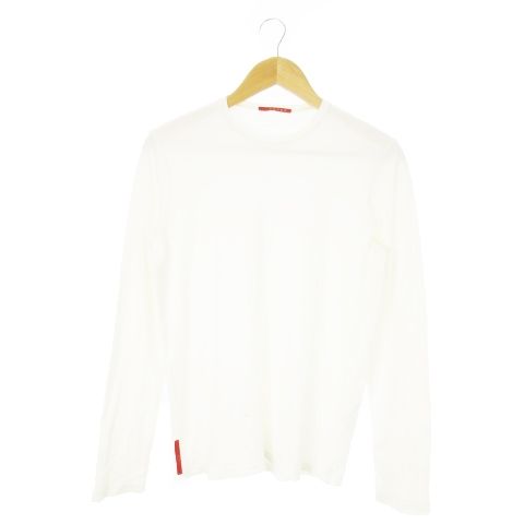 Prada Sport Long Sleeve T-Shirt Long T Crew Neck Cotton Logo S White 0000et-C005
