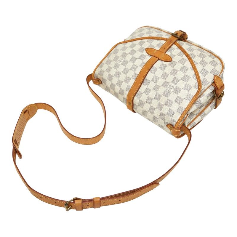Louis Vuitton Damier Azure Saumur Special Order N48202 White Brown PVC Leather