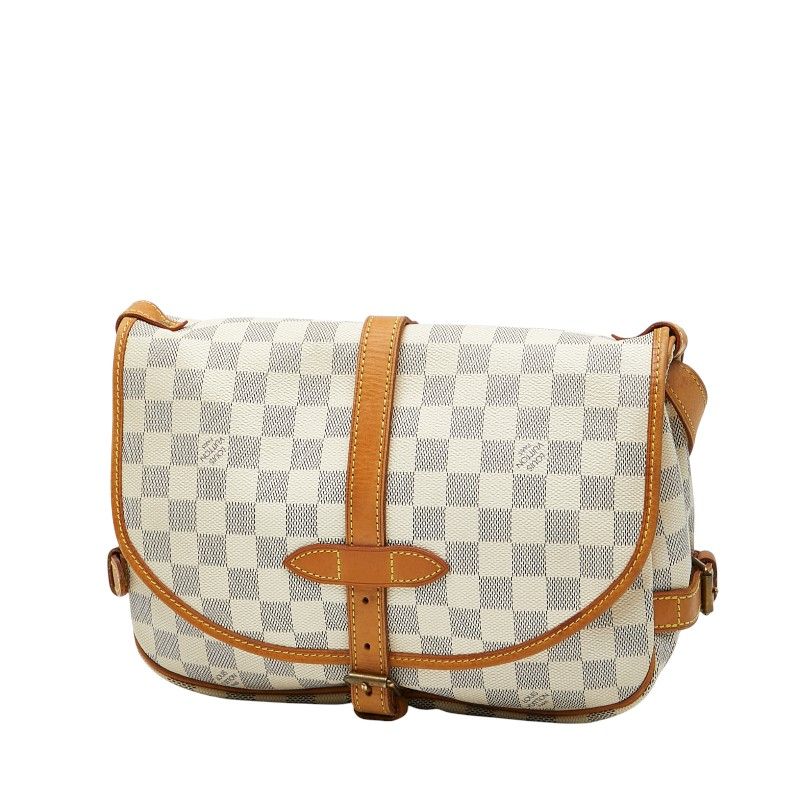 Louis Vuitton Damier Azure Saumur Special Order N48202 White Brown PVC Leather