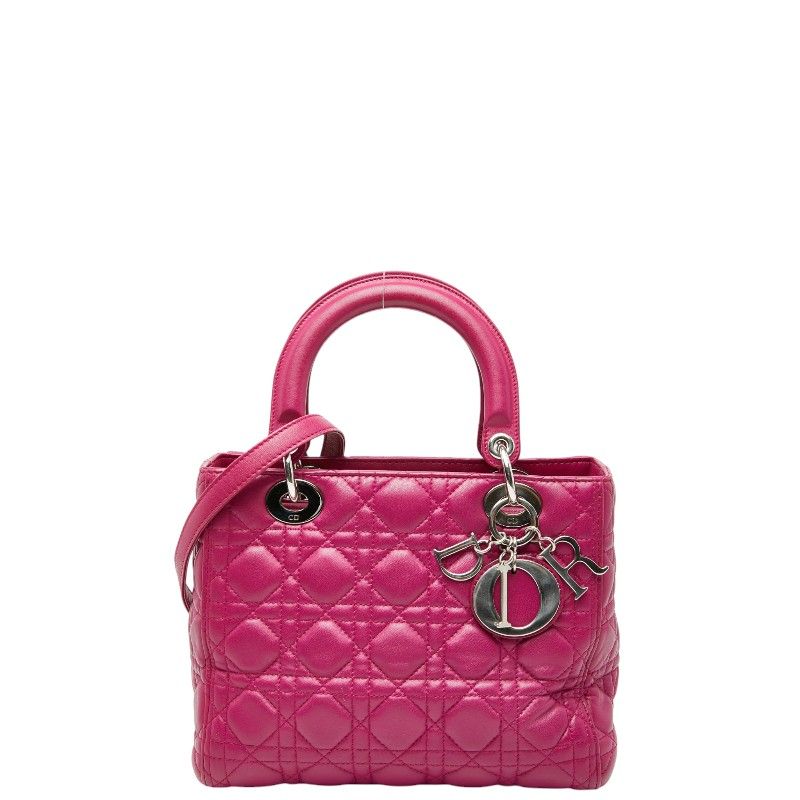 Dior Canage Lady Dior Handbag Shoulder Bag 2way Purple Pink Leather Women's Dior