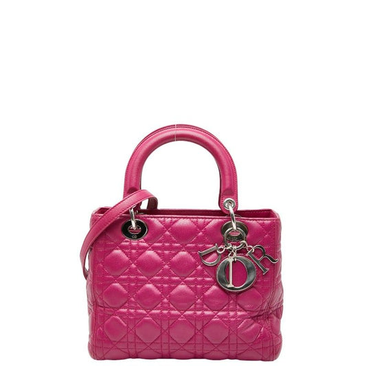 Dior Canage Lady Dior Handbag Shoulder Bag 2way Purple Pink Leather Women's Dior