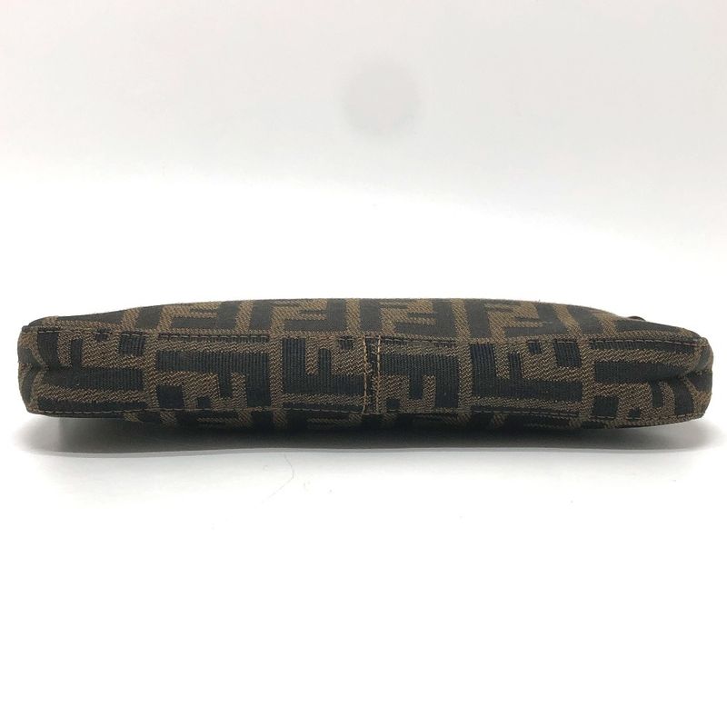 Fendi Accessory Pouch Zucca Pattern FF Logo Canvas Brown