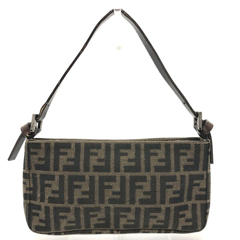 Fendi Accessory Pouch Zucca Pattern FF Logo Canvas Brown