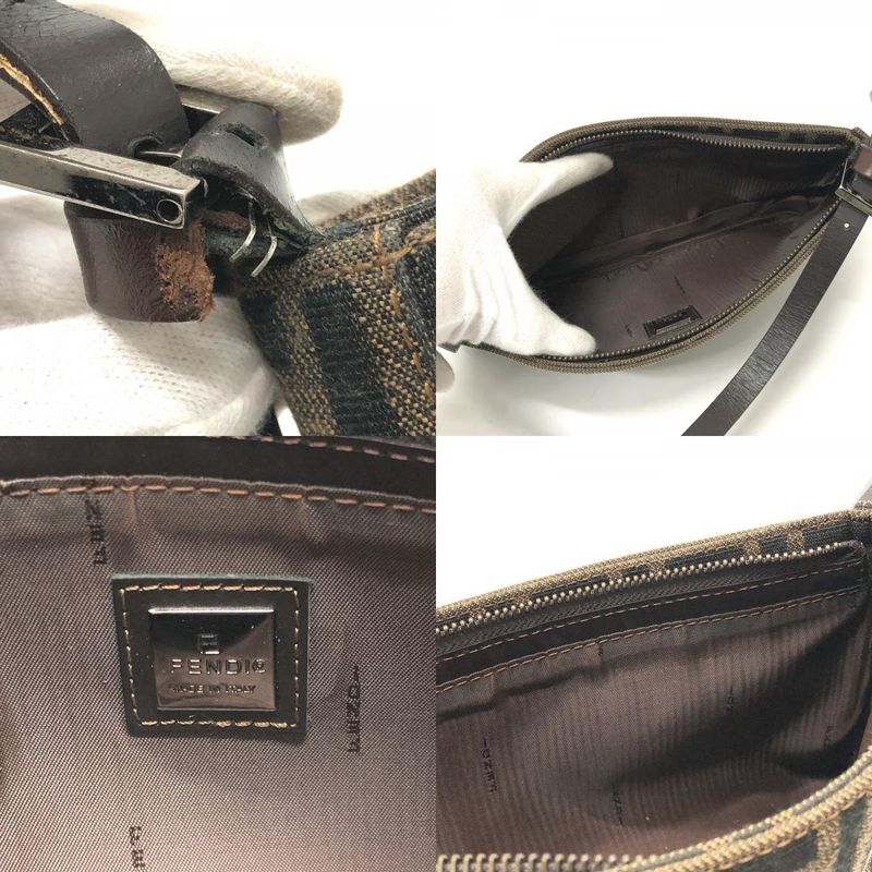 Fendi Accessory Pouch Zucca Pattern FF Logo Canvas Brown