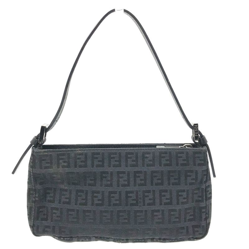 Fendi Accessory Pouch Zucca Pattern FF Logo Canvas Black