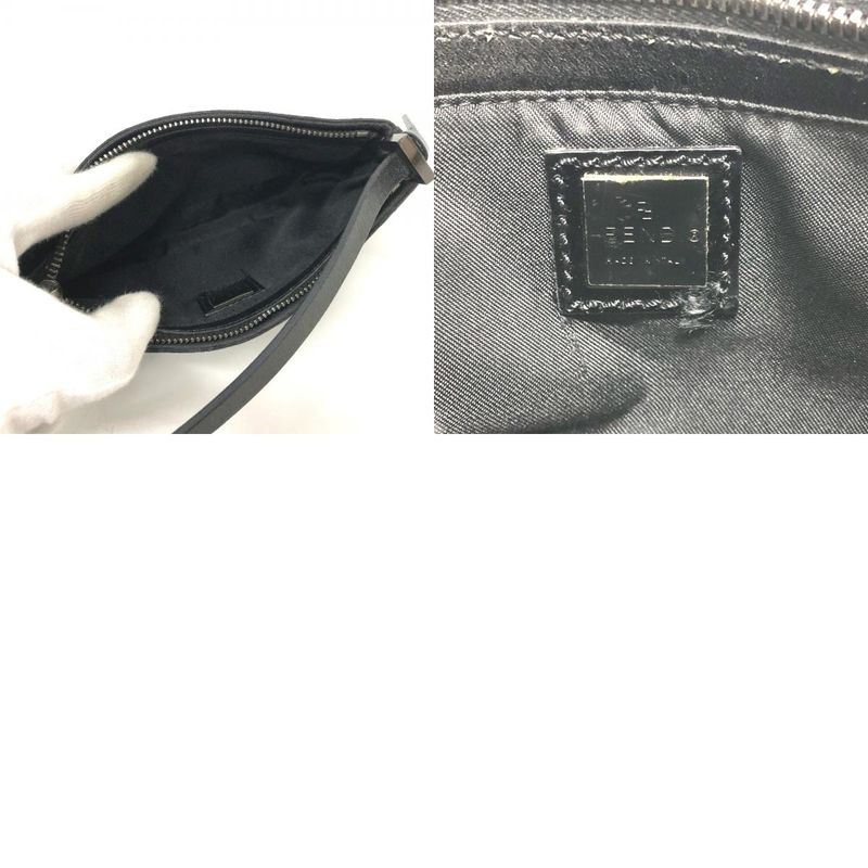 Fendi Accessory Pouch Zucca Pattern FF Logo Canvas Black