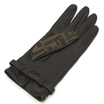 Fendi Gloves Zucca Pattern FF Logo Canvas Brown