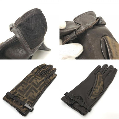 Fendi Gloves Zucca Pattern FF Logo Canvas Brown