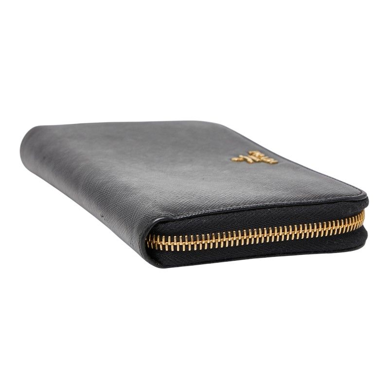 Prada Round Zipper Long Wallet Black Saffiano Leather Women Prada
