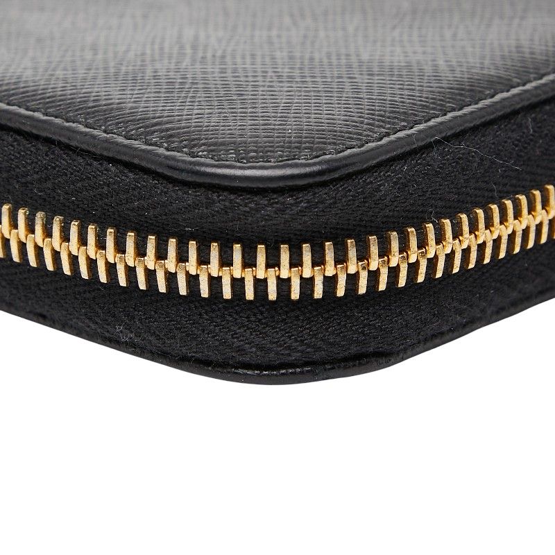 Prada Round Zipper Long Wallet Black Saffiano Leather Women Prada
