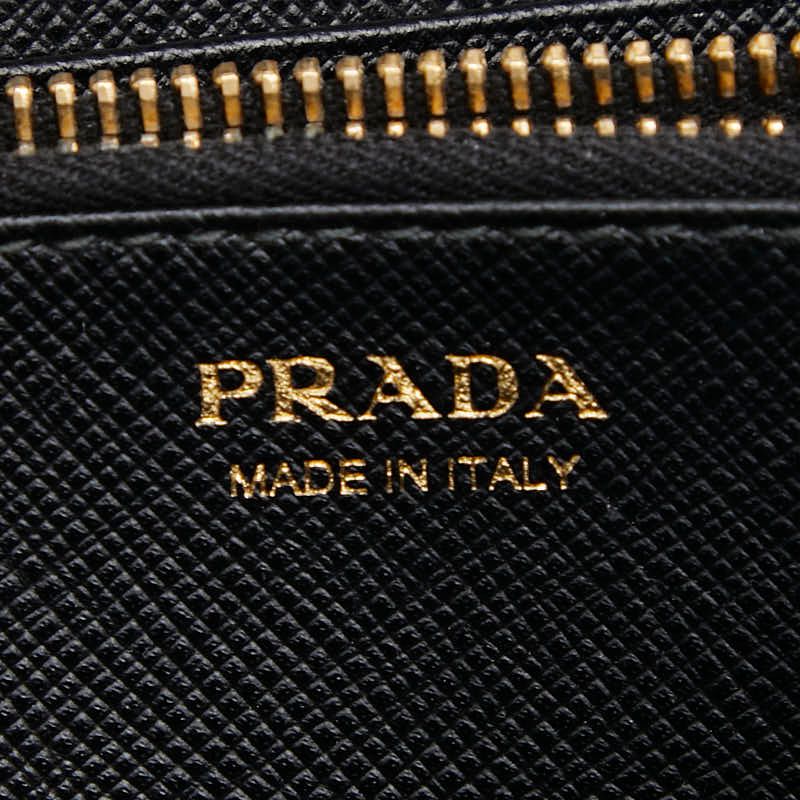 Prada Round Zipper Long Wallet Black Saffiano Leather Women Prada