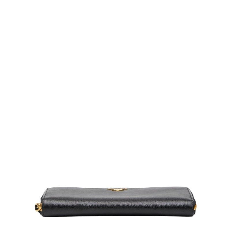 Prada Round Zipper Long Wallet Black Saffiano Leather Women Prada
