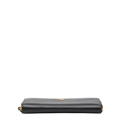 Prada Round Zipper Long Wallet Black Saffiano Leather Women Prada