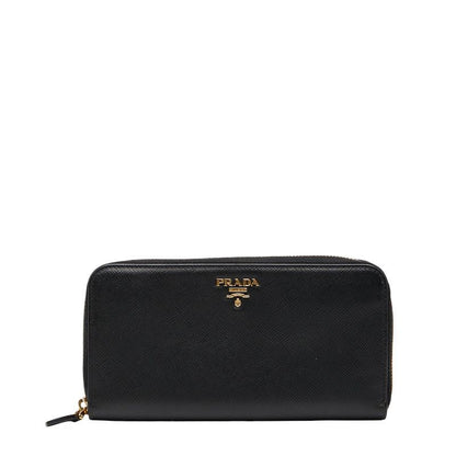 Prada Round Zipper Long Wallet Black Saffiano Leather Women Prada