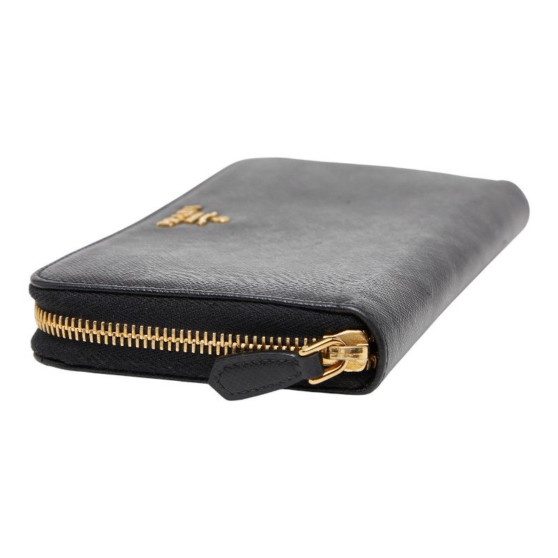 Prada Round Zipper Long Wallet Black Saffiano Leather Women Prada