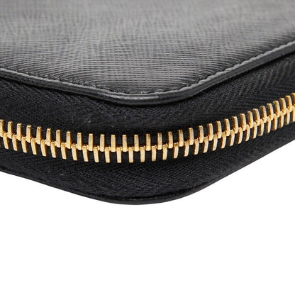Prada Round Zipper Long Wallet Black Saffiano Leather Women Prada