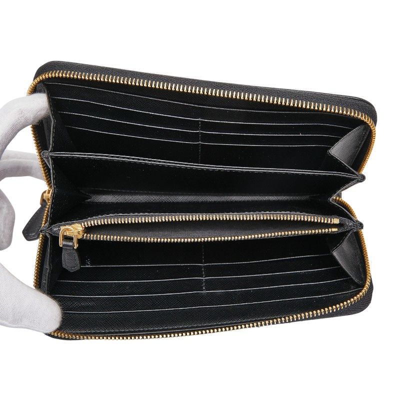 Prada Round Zipper Long Wallet Black Saffiano Leather Women Prada