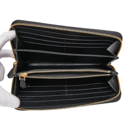 Prada Round Zipper Long Wallet Black Saffiano Leather Women Prada