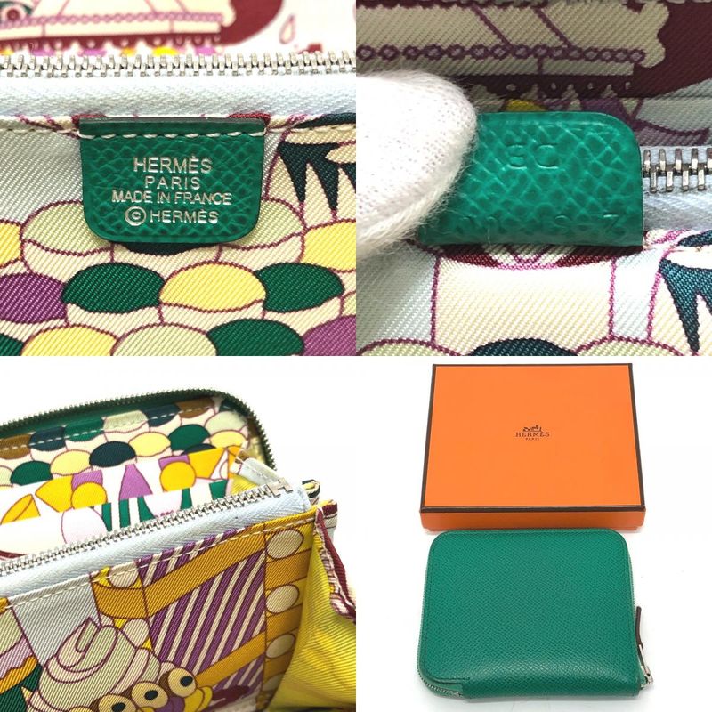 Hermes Bifold Wallet Azap Compact Silk Quin Vaux Epson Verre Jade Green