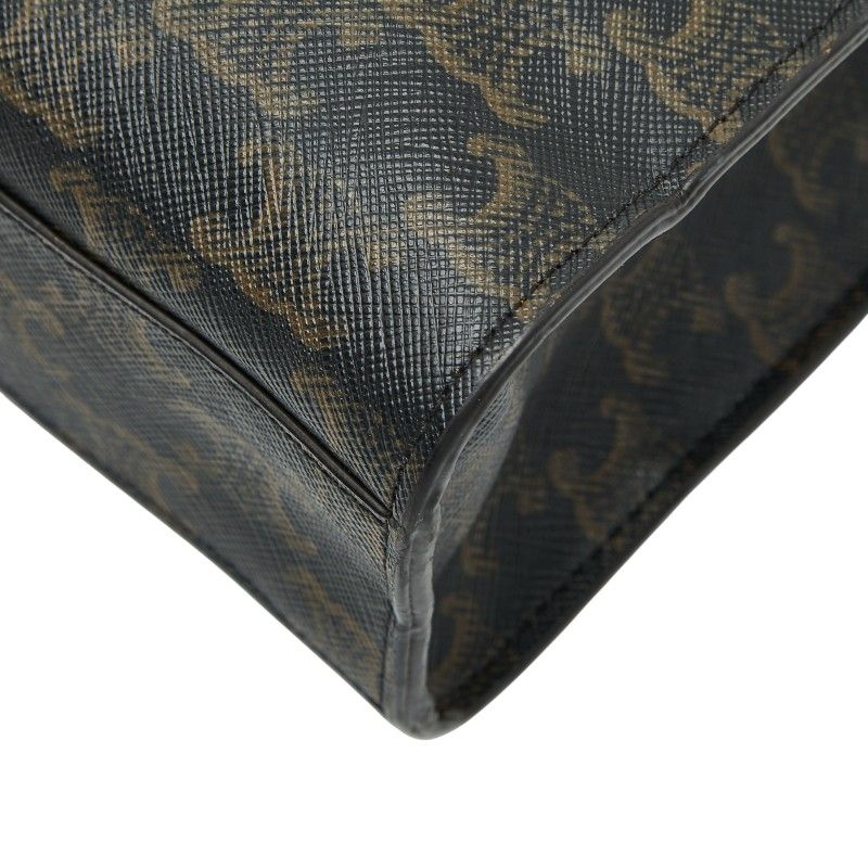 Celine Triomphe Vertical Cabas Small Tote Shoulder Bag 2way Black Brown PVC