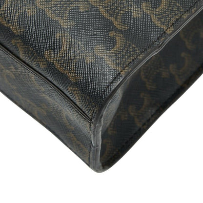 Celine Triomphe Vertical Cabas Small Tote Shoulder Bag 2way Black Brown PVC