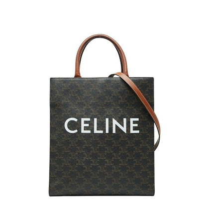 Celine Triomphe Vertical Cabas Small Tote Shoulder Bag 2way Black Brown PVC