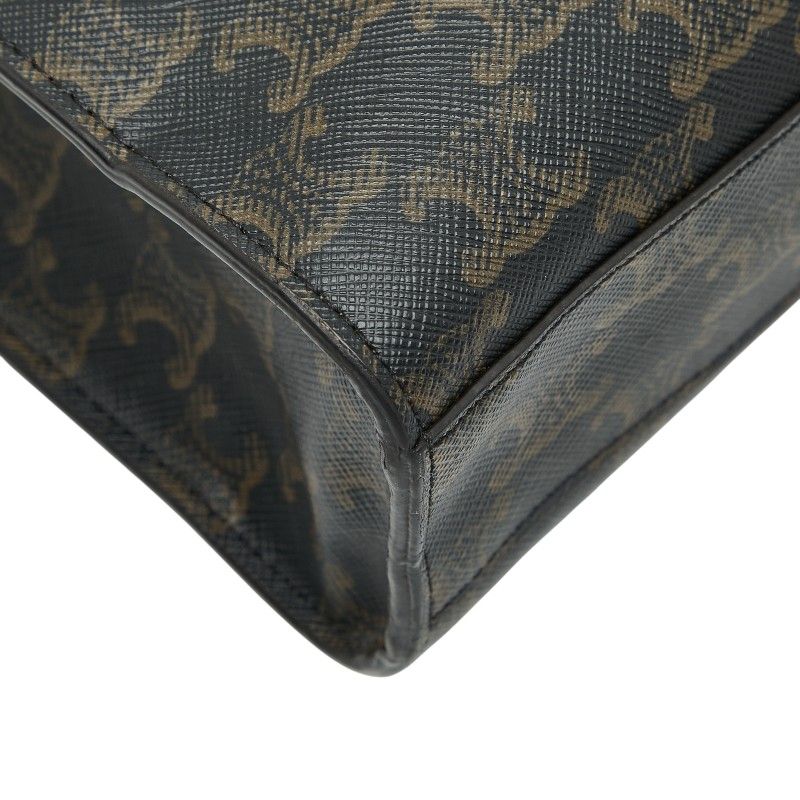 Celine Triomphe Vertical Cabas Small Tote Shoulder Bag 2way Black Brown PVC