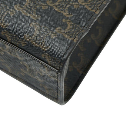 Celine Triomphe Vertical Cabas Small Tote Shoulder Bag 2way Black Brown PVC