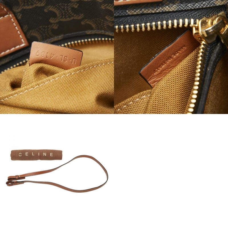 Celine Triomphe Vertical Cabas Small Tote Shoulder Bag 2way Black Brown PVC