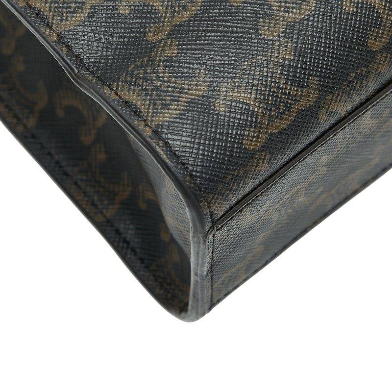 Celine Triomphe Vertical Cabas Small Tote Shoulder Bag 2way Black Brown PVC