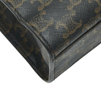 Celine Triomphe Vertical Cabas Small Tote Shoulder Bag 2way Black Brown PVC