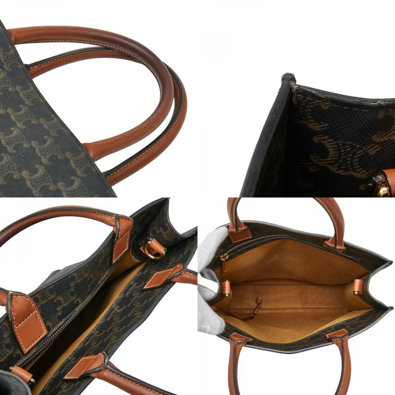 Celine Triomphe Vertical Cabas Small Tote Shoulder Bag 2way Black Brown PVC