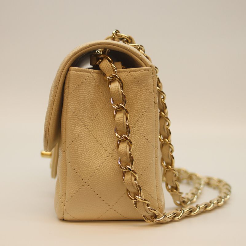 Chanel No 23 A69900 Light Beige Caviar Ghardware Mini Matelass 20 Chain