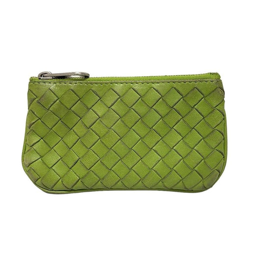 Bottega Veneta Coin Case Intrecciato Yellow Green Leather