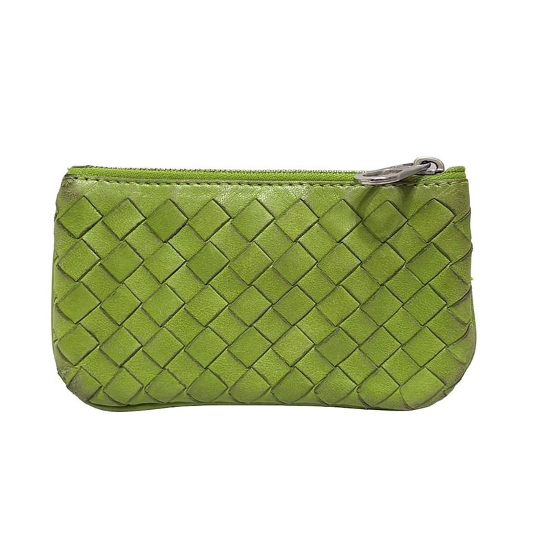 Bottega Veneta Coin Case Intrecciato Yellow Green Leather