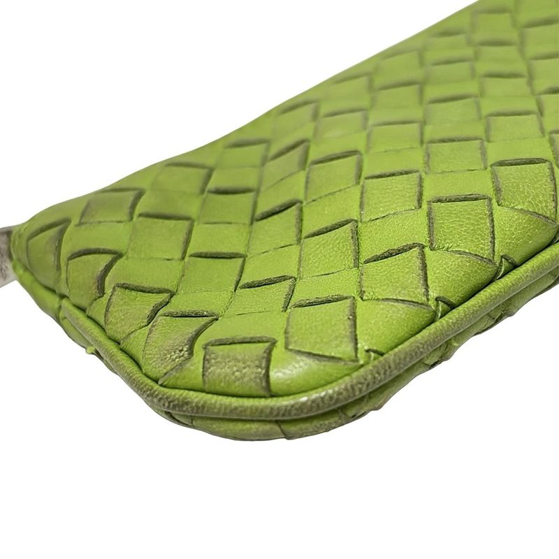 Bottega Veneta Coin Case Intrecciato Yellow Green Leather