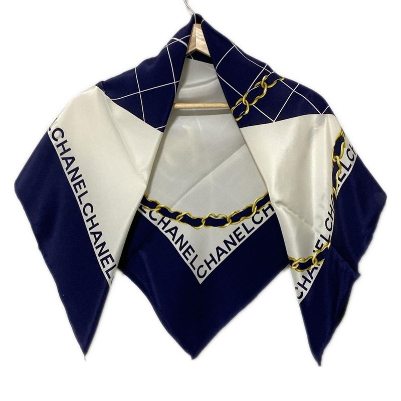 Chanel Scarf - Navy White and Gold Bag Pattern (classic Handbag Matelasse )