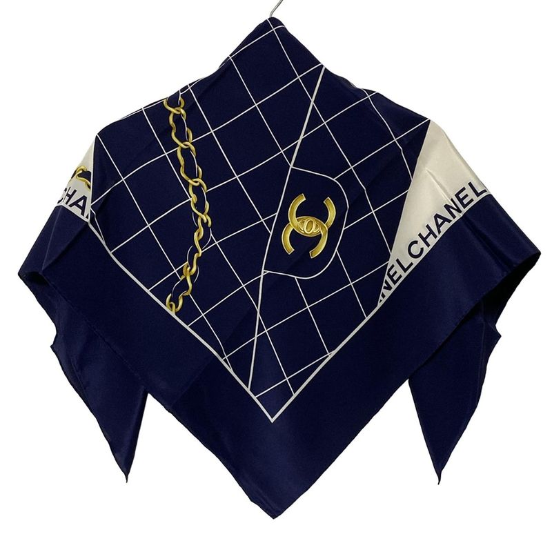 Chanel Scarf - Navy White and Gold Bag Pattern (classic Handbag Matelasse )