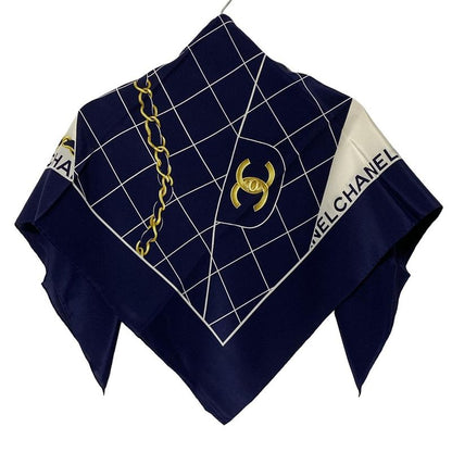 Chanel Scarf - Navy White and Gold Bag Pattern (classic Handbag Matelasse )