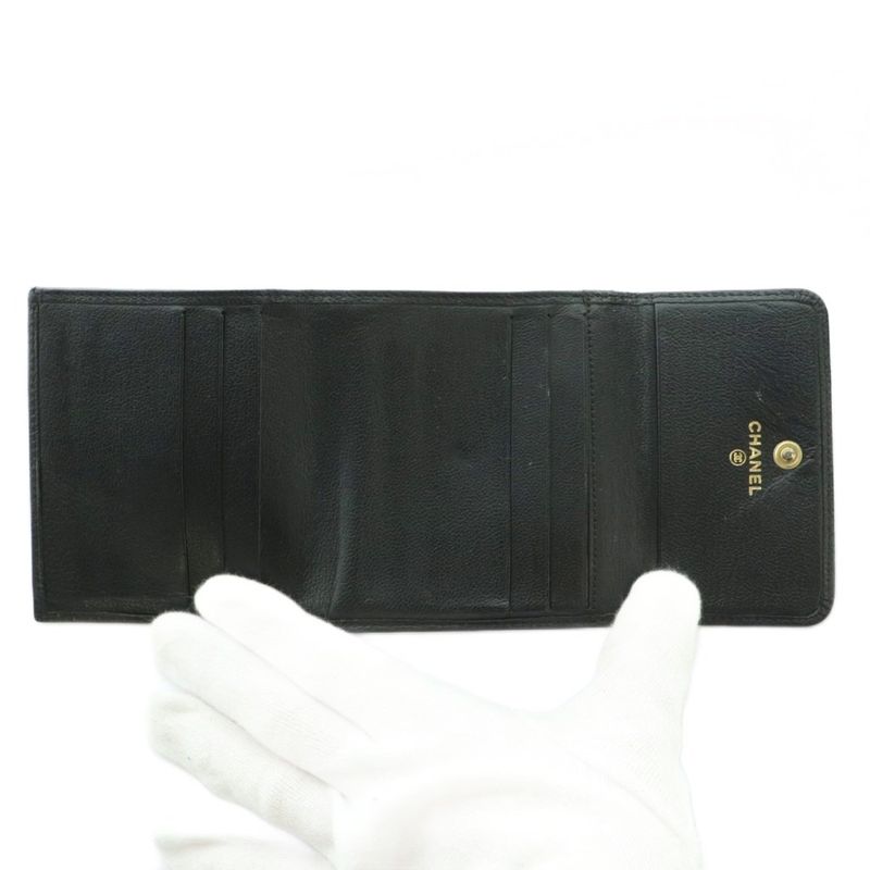 Chanel Wallet Trifold Coin Purse Leather Coco Mark Genuine Leather Black 8 Mi