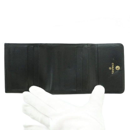 Chanel Wallet Trifold Coin Purse Leather Coco Mark Genuine Leather Black 8 Mi