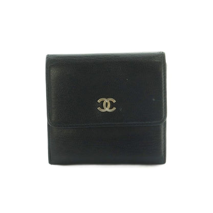 Chanel Wallet Trifold Coin Purse Leather Coco Mark Genuine Leather Black 8 Mi