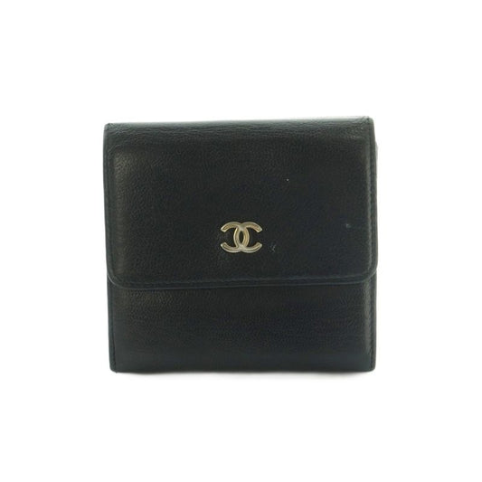 Chanel Wallet Trifold Coin Purse Leather Coco Mark Genuine Leather Black 8 Mi