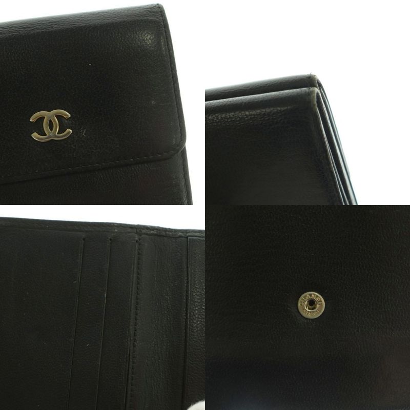Chanel Wallet Trifold Coin Purse Leather Coco Mark Genuine Leather Black 8 Mi