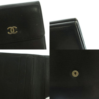 Chanel Wallet Trifold Coin Purse Leather Coco Mark Genuine Leather Black 8 Mi