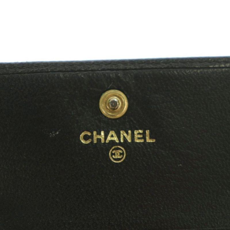Chanel Wallet Trifold Coin Purse Leather Coco Mark Genuine Leather Black 8 Mi