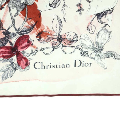 Christian Dior Jardin Magic 70 Square Scarf Silk Floral Pattern Wine Red White