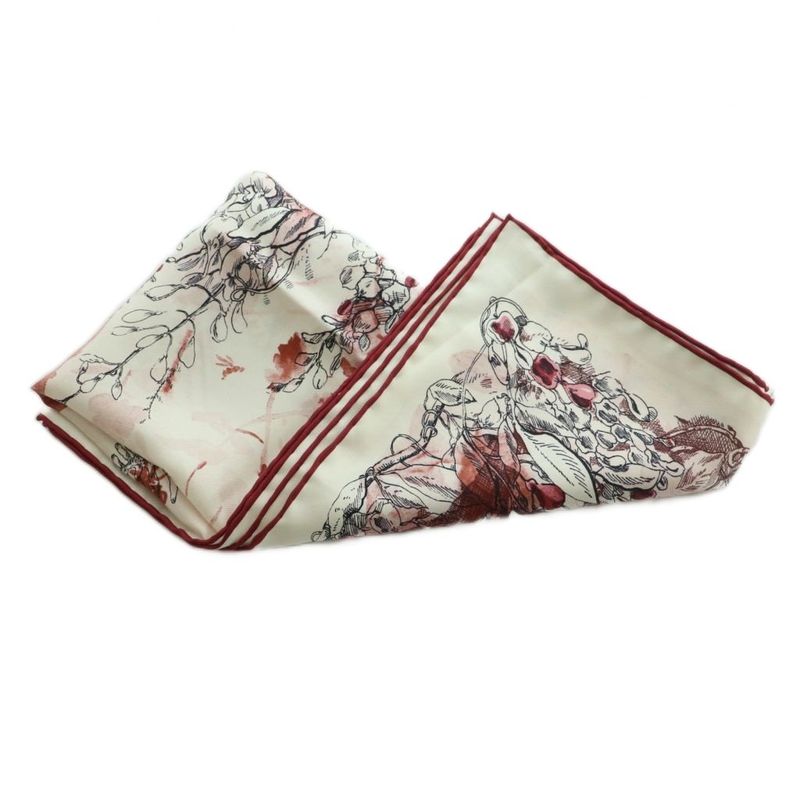 Christian Dior Jardin Magic 70 Square Scarf Silk Floral Pattern Wine Red White
