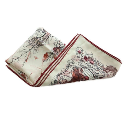 Christian Dior Jardin Magic 70 Square Scarf Silk Floral Pattern Wine Red White
